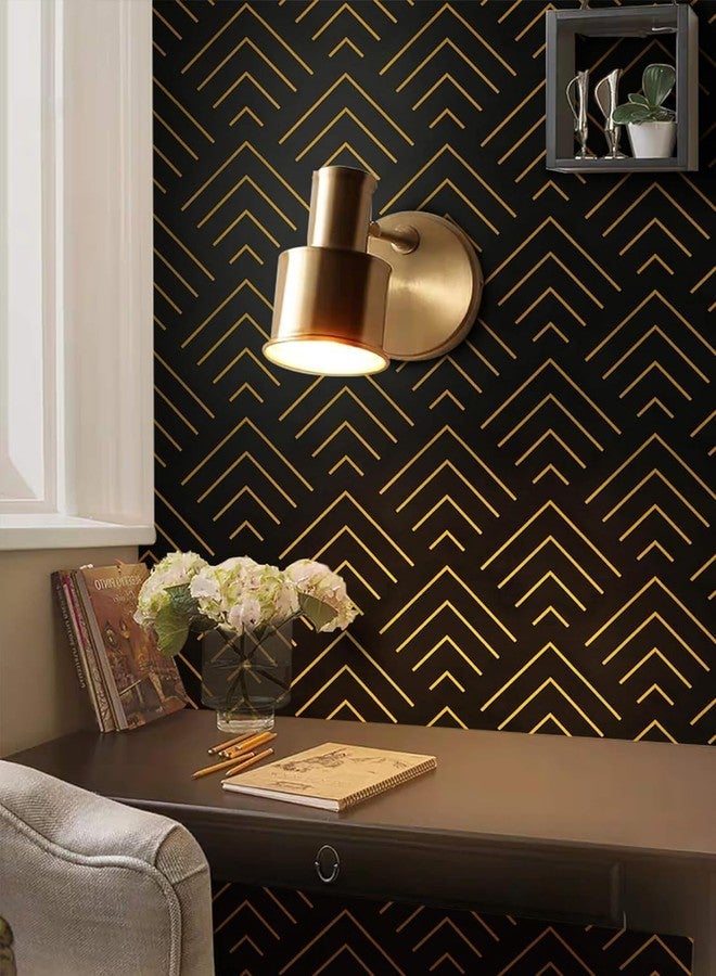 TEKCOOL ورق جدران ذاتي اللصق من TEKCOOL بنمط أسود وذهبي، ورق جدران قابل للتقشير واللصق بخطوط ذهبية وخطوط هندسية، ورق لاصق فينيل قابل للإزالة، غطاء حائط، فيلم زخرفي، يمكنك تركيبه بنفسك، 45 × 300 سم (أسود - 3 قطع) - Image 2